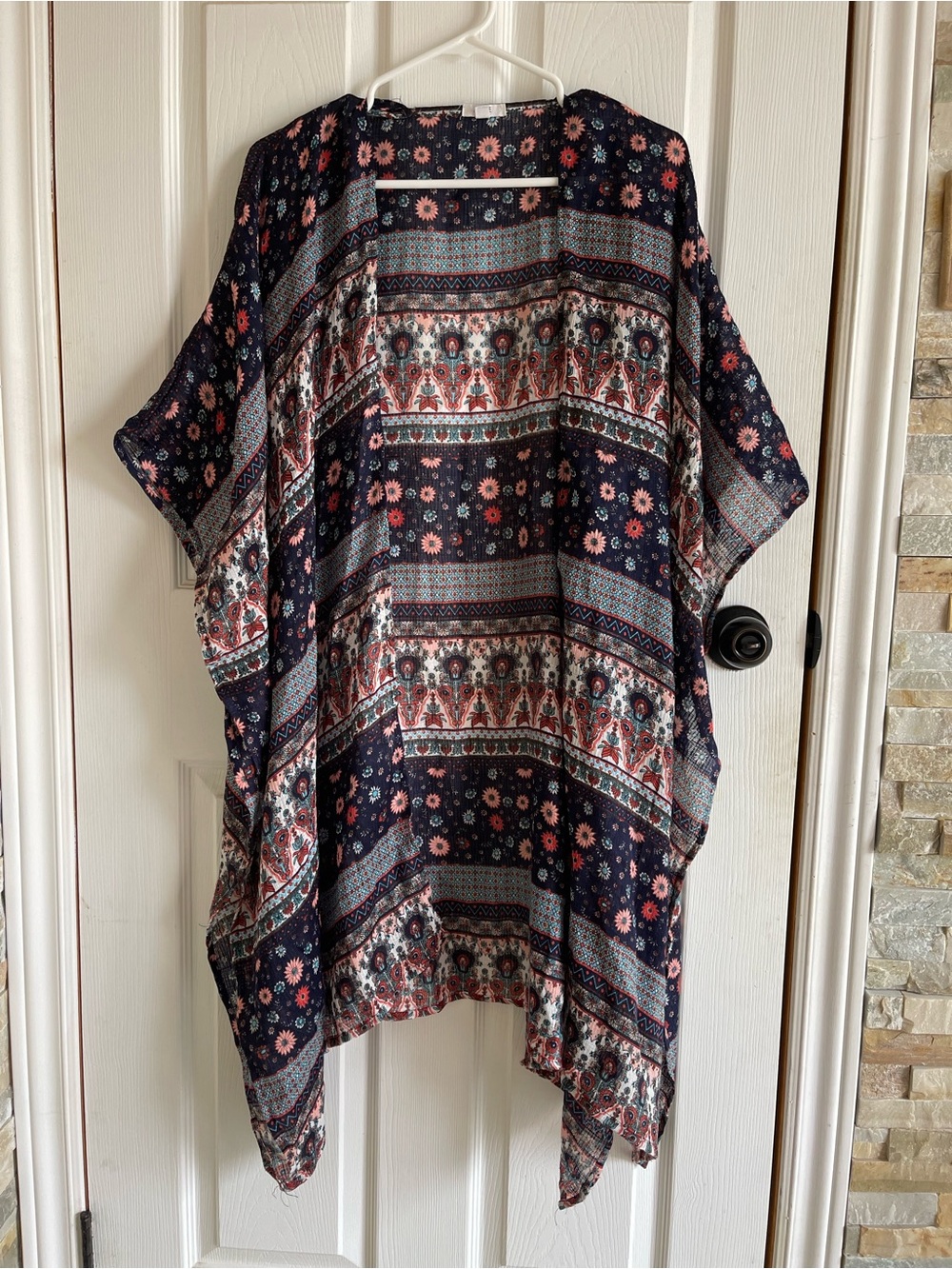 Beautiful Ardene Navy Floral Shawl with Coral and Teal Flowers